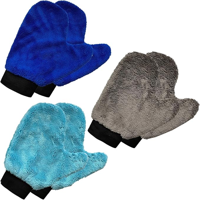 6 Pcs Microfiber Car Wash Glove, Coral Fleece Cleaning Mitt for Auto Detailing, Scratch-Free Plant Dusting Gloves, Home Kitchen Bathroom Multipurpose Cleaning, Soft Lint-Free Wash Tool