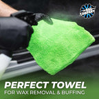 The Rag Company - Creature Edgeless Auto Detailing Towels (10-Pack) Professional 70/30 Blend, Dual-Pile Plush Microfiber, Buffing & Polishing, 420gsm, 16in x 16in, Lime Green