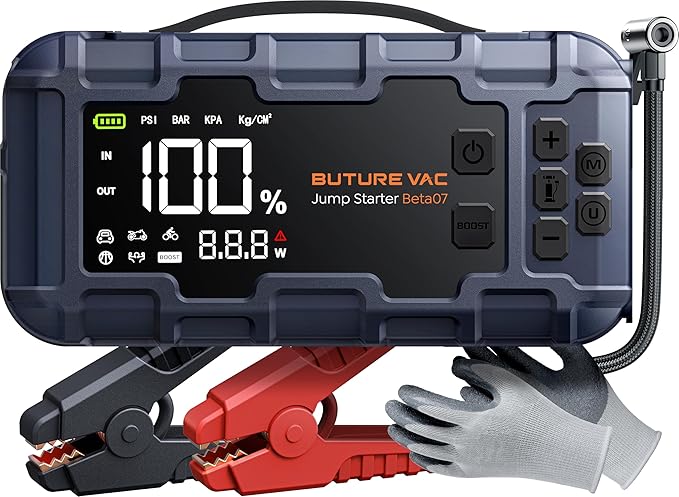 Portable 10-in-1 Car Battery Jump Starter with Air Compressor 8000A 160PSI 45W Charger, Jump Starter Jump Box (All Gas 14L Diesel), Car Battery Jumper Starter Portable Jumper Cables, Gloves, Lights