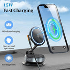 PlusAcc Vacuum Magnetic Phone Holder for Car, Suction Cup Phone Mount for MagSafe, 360°Rotatable Strong Magnet Stand for iPhone 16/15/14/13 in Smooth Surface (Charging)