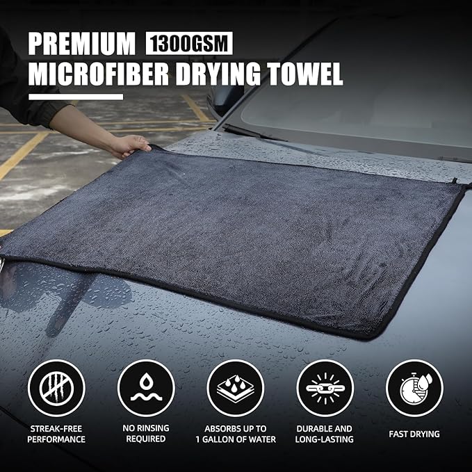 1300GSM Microfiber Car Cleaning Kit 4 Pack, 2 Chenille Wash Mitts & 2 Drying Towels (90cm×60cm & 60cm×40cm), Scratch-Free Lint-Free for Car RV Truck