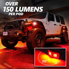 OPT7 Photon RGB LED Magnetic Rock Lights w/Bluetooth APP & Remote - 4 Pods Aluminum Frame Wide Angle Underglow Kit, IP68 Waterproof for Offroad Jeep SUV ATV UTV - Truck Decorations