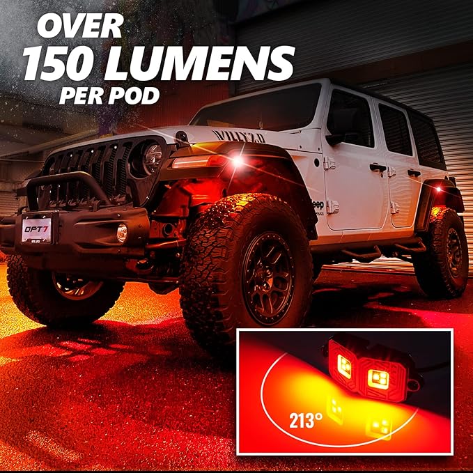 OPT7 Photon RGB LED Magnetic Rock Lights w/Bluetooth APP & Remote - 8 Pods Aluminum Frame Wide Angle Underglow Kit, IP68 Waterproof for Offroad Jeep SUV ATV UTV - Truck Decorations, Mothers Day Gifts