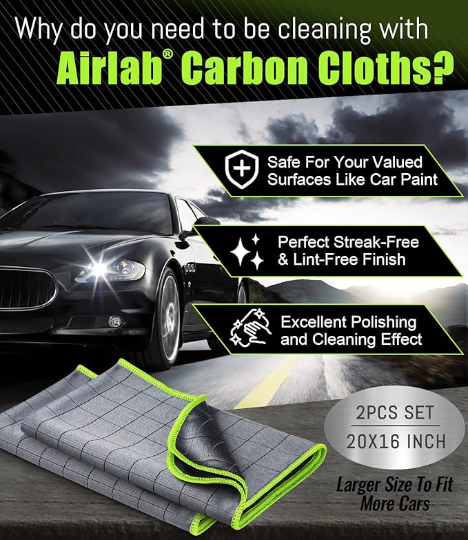 Airlab Microfiber Towels for Cars Wash Drying Towel Detailing Cloth Pack of 1 and Carbon Microfiber Towels for Car Polishing Cleaning Cloth, Pack of 2
