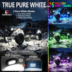 4Pods Heavy Duty Aluminum RGBW LED Rock Lights Kit for ATV UTV 4 Wheeler Can-Am SXS RZR Side by Side Offroad Vehicle, APP & RF Remote, Plug&Play Pre-Wired, IP67 Waterproof 12V Underglow Accent Light