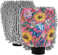 Oil Painting with Pink Flowers Car Wash Mitt Scratch Free Wash Mitts For Cars Washing Car Wash Drying