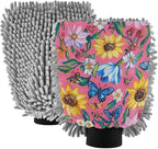 Oil Painting with Pink Flowers Car Wash Mitt Scratch Free Wash Mitts For Cars Washing Car Wash Drying