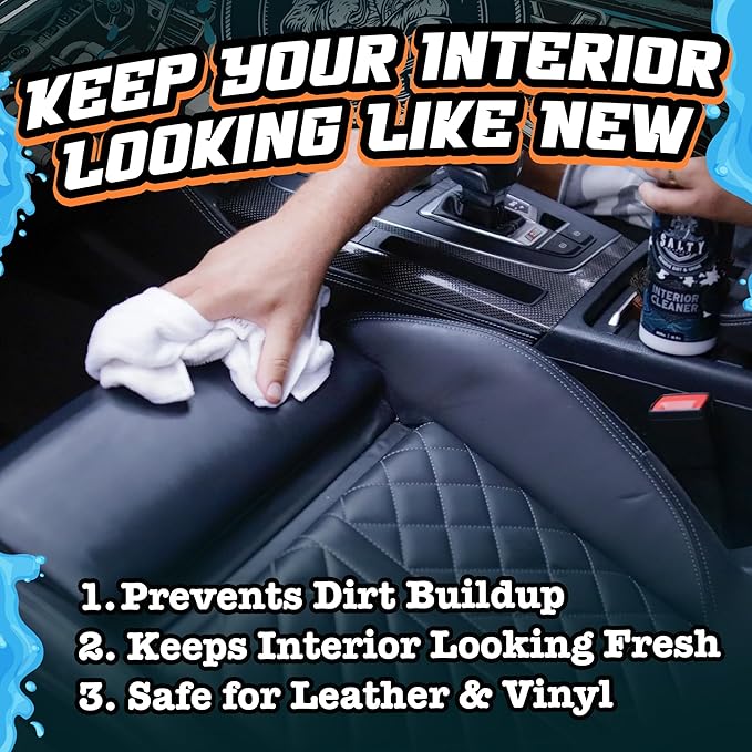 Salty Captain Car Interior Cleaner 16.9oz – pH-Neutral Cleaner for Leather, Suede, Vinyl, Fabric & Plastic – Removes Dirt, Stains & Smudges – Residue-Free, Safe for Kids & Pets – Quick Drying