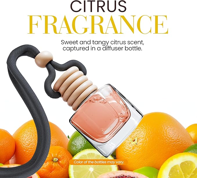 Citrus Lemon Car Air Freshener | Hanging Car Freshener with Vent Clip | Long Lasting Diffuser, Slow-Release Aroma Technology, Adjustable Scent Intensity | Premium Scented Interior Perfume by Perfa