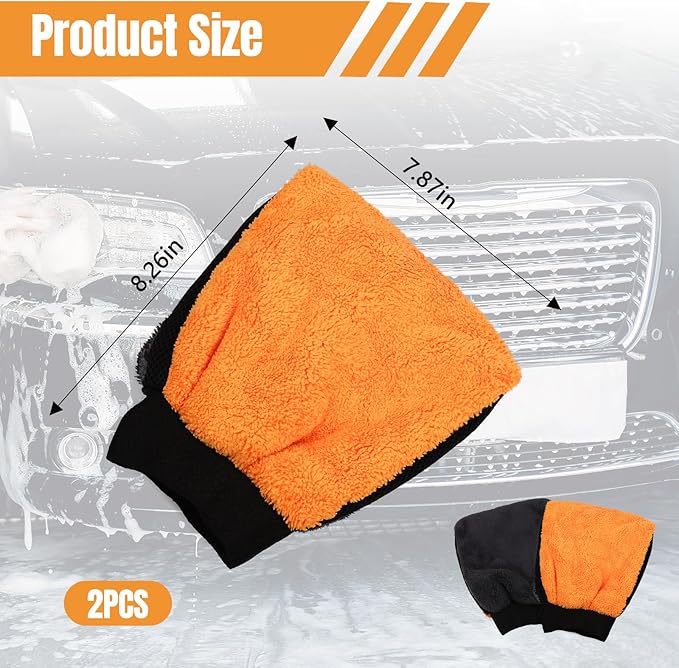 wuyaoyao 2PCS Car Wash Mitts, Soft Coral Fleece Cleaning Glove for Cars Washing, Scratch-Free & Lint-Free, Reusable Microfiber Wash Mitts, Automotive Cleaning Supplies, Car Accessories (Square Glove)