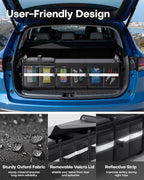HOTOR Trunk Organizer - 3-Compartment Car Organizer and Storage with Cooler Bag, Foldable Car Storage Organizer for SUV with Handles & Strap for Shopping, Picnic, 37.0" x 14.6" x 12.0", Black