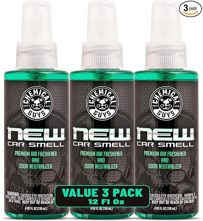 Chemical Guys New Car Smell Premium Air Freshener & Odor Eliminator (4 oz) (3 Pack) – Classic New Car Fragrance Spray for Interior Refresher