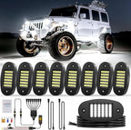Hovano 8 Pods White Rock Light Kit with Wired Switch - 6500K Pure White LED Underglow, IP68 Waterproof, Super Bright 36 LEDs for Trailer Off Road SUV UTV ATV RZR Car