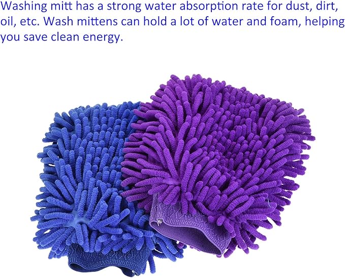 M METERXITY 2in1 Set Microfiber Chenille Wash Mitt - Double Side Reusable Gloves for Cleaning, Scratch-Free, Apply to Car Cleaning(9.84 x 6.69'',Dark Blue Purple)