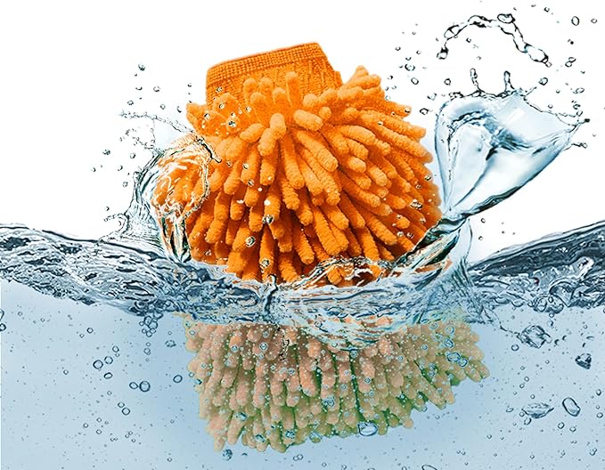 Car Wash Mitt, Chenille Car Washing Glove, Microfiber Mitt Scratch Free, Double-Sided Thickened Gloves (Orange/Green,4P)