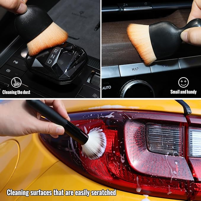 6PCS Car Detailing Brush Set, Ultra Soft Boars Hair Detail Brushes, Automotive Cleaning Brush Kit for Wheels, Air Vent, Leather Seats, Vehicles Auto Exterior Interior Detailing Brushes Tool