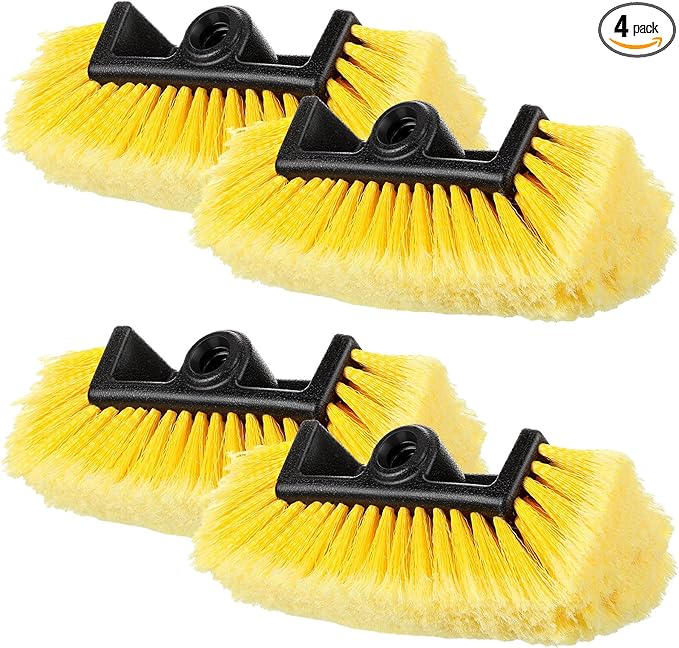 Vesici Car Wash Brush Head with Soft Detailing Bristle Flow Thru Car Cleaning Brush Exterior Car Wash Equipment for Auto Truck RV Boat Camper Washing, 10 Inch(Yellow,4 Pcs)