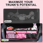 SugarFox Bold Color Block Trunk Organizer | 95L, 35"x13.8"x11.8" | Dedicated Shoe Storage & 26L Ice Pack | Foldable for SUV/Car/Jeep | Stylish Gift & Car Accessories for Men & Women - Pink-X212