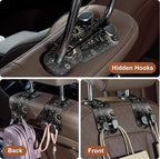 CoBak Purse Hook for Car - Universal Premium Stitched Leather and Aluminum-Magnesium Alloy Double Car Seat Back Storage Hook for Purses, Handbags, Bags (2 Pack),Star Mark