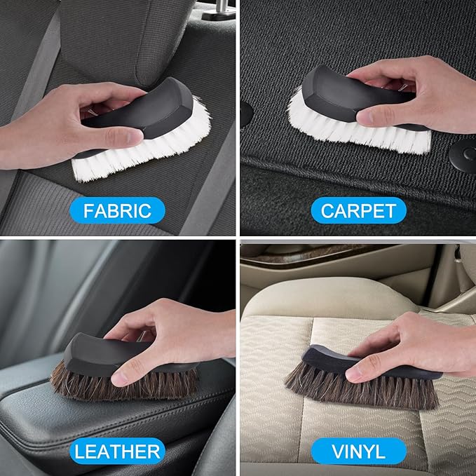 Upholstery Brush, Upholstery Brush Set, Leather Cleaning Brush, Carpet Brush Car Cleaning Brush, Long Bristle Horse Hair Car Cleaning Brush for Car Interior Leather Seat and Home Furniture