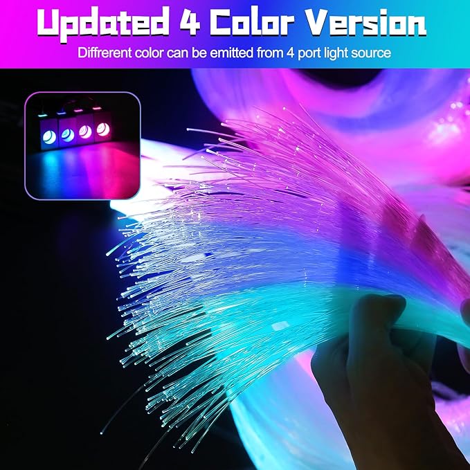 Split 4 Colors 12W Car Starlight Headliner Kit 800pcs*0.02in*9.8ft with APP&RF Remote,RGBW Fiber Optic Strands Star Roof Lights,4 Port Engine Sound Activated Star Ceiling Lights for Car/Home Decor