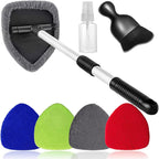 Qydipclin 7pcs Windshield Cleaner Tool Car Window Cleaning Wash Kit with 4 Reusable Microfiber Pads 1 Spray Bottle and Extendable Handle Auto Glass Wiper Kit, Multicolor