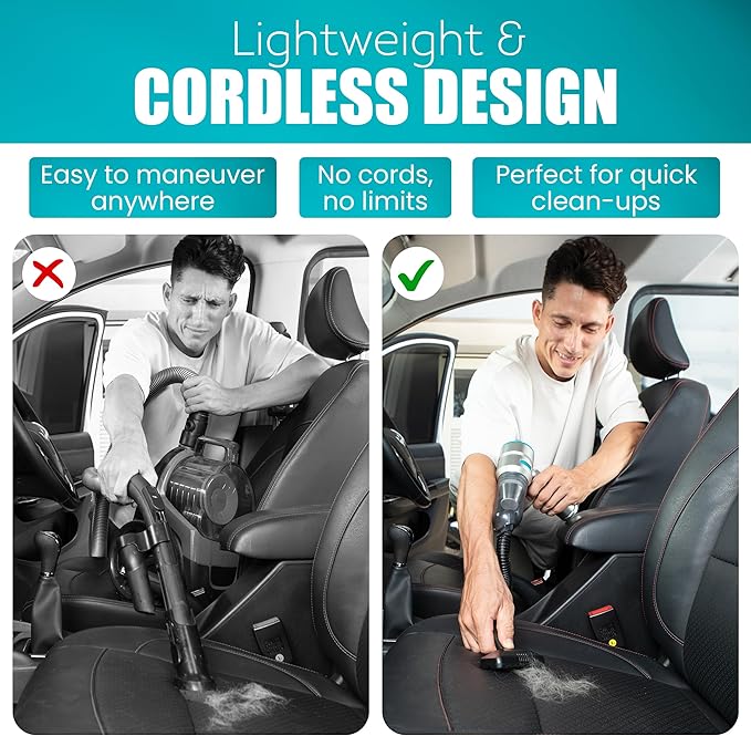 Cordless Car Vacuum Cleaner – 15000PA High Power Portable Vacuum for Car with Vacuum, Blower, Inflation & Deflation Modes, Flexible Hose for Hard-to-Reach Areas, HEPA Filters & Hard-Shell Carry Case