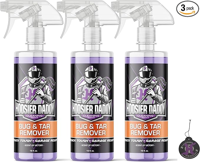 Hoosier Daddy 16oz Car Bug & Tar Remover - Fast-Acting Formula Dissolves Tough Bugs, Tar, & Sap - Easy Spray-On, Wipe-Off Solution for a Spotless Polished Finish + Air Freshener (3-Pack)
