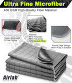 Airlab Carbon Microfiber Towels for Car Drying Window Glass Cleaner Magic Cleaning Cloth Auto Detailing Car Wipes Lint Free Rags Large Towel Interior Detailer, Pack of 4, 20" x 16", Grey