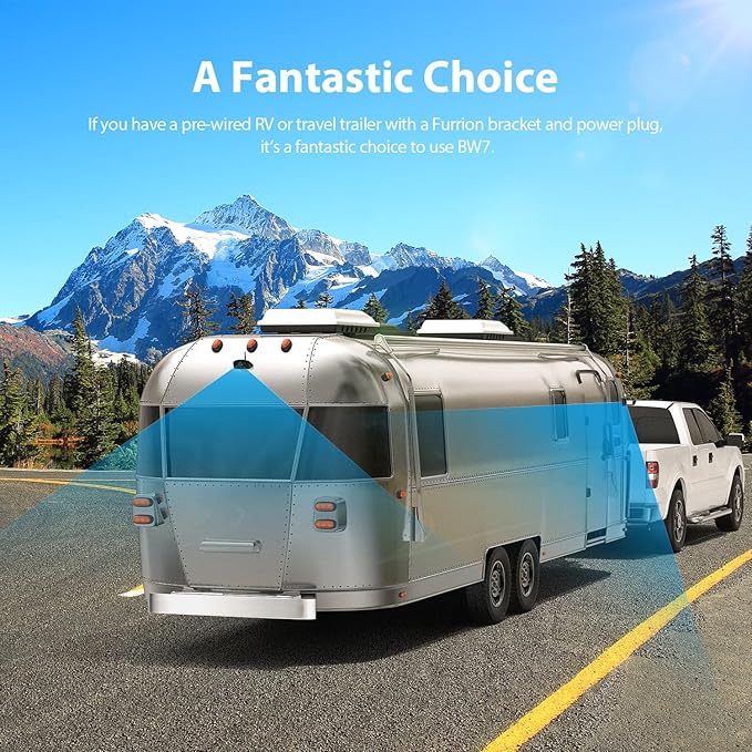 ZEROXCLUB 4 Cameras Wireless RV Backup System with 7-Inch Monitor, 2 Rear Sharkfin 2 Side Cameras, IR Night Vision, IP69k Waterproof Recording, Compatible with Furrion Pre-Wired RV Truck Trailer BW4
