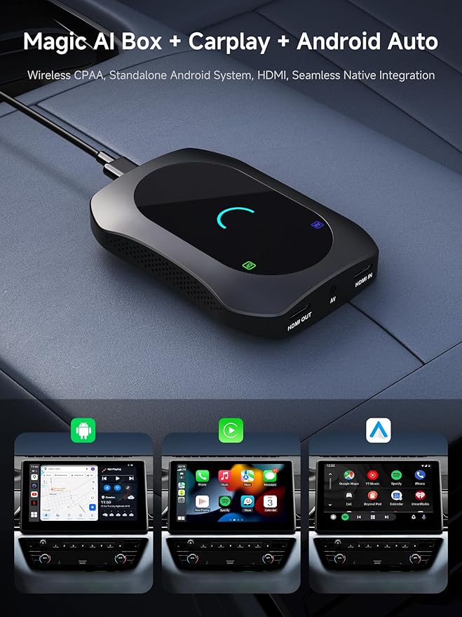 Wireless CarPlay & Android Auto Adapter, Supports for Netflix/YouTube, AI Box Carplay, Drivechat with AI Skills, Dual WiFi, Bluetooth, Fits for OEM Wired CarPlay Cars