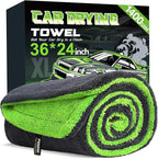 PUGPIU Car Drying Towel - 1400GSM Extra Large Super Absorbent Microfiber Towels for Cars 24"x36" - Large Edgeless with Twisted Loop, Lint-Free & Streak-Free for Auto Detailing, SUV, Truck (Green)