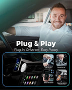 HexaCharge 4-in-1 Wireless Car Adapter – Works with Apple CarPlay and Android Auto, Magnetic Phone Mount with Wireless Charging, Converts Wired to Wireless for iPhone & Android