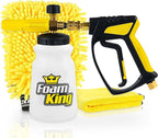 Clean Car USA Foam Cannon Pressure Washer Gun, Stubby Foam Sprayer for Car Wash, Power Washer Swivel for Pressure Washers - Incl. Wash Mitt & Microfiber Towel, Ultimate Detailing Kit for Deep Cleaning