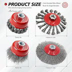 24 Pack Wire Wheel Brush Set 12Pcs 4-1/2” Wheel Brush 12Pcs 3” Cup Brushes for 4-1/2” Angle Grinder with 5/8 Inch-11 Threaded Arbor Carbon Steel Wire Wheel for Heavy-Duty Conditioning Removing Rust