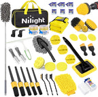 Nilight 52PCS Car Detailing Kit Auto Cleaning Tools Wash Set with Storage Carry Bag Home Use for Interior Exterior Deep Clean Polish Car Care Windshield Dashboard Seat Air Vents Wheels Tires, Yellow