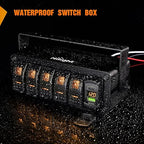 Nilight 5 Gang Rocker Switch Box 12V SPST ON Off Toggle Switches PD Type C and QC 3.0 USB Sockcet Voltmeter Orange LED Light Waterproof Aluminum Mount Bracket Panel DIY Stickers for Boat Car RV Truck
