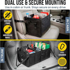 3-Section Car Trunk Organizer XL – Large Modular Auto Storage Bin, Foldable Multi-Compartment Cargo Organizer for Car Trunk, Heavy Duty 1680D Design – Black