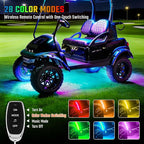 Golf Cart Underglow LED Light Strip Kit, 28 Modes Neon Underbody Glow, 12-85V, Music Sync, Wireless Remote Control, Universal for All Golf Carts, EZGO, Club Car, Yamaha, 4 Pack
