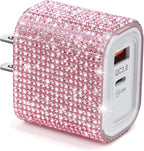 Aolcev for iPhone Charger Fast Charging Bling 2 in 1 USB A USB C Charger Block 25W Type C Fast Charging Blocks for iPhone 17 16 15 14 13 iPad Bling USB C Adapter for Galaxy S26 S25 Rhinestones Pink