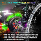 Nilight 4PCS 15.5inch Double Row LED Wheel Ring Lights RGB with APP and Remote Control Neon Lights w/Turn Signal and Braking Function Dual Row for Car Van SUV Truck