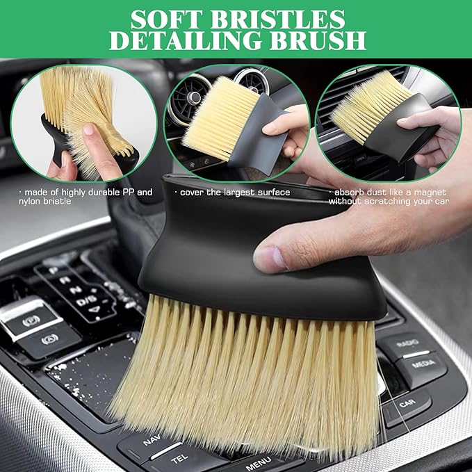 14Pcs Car Interior & Exterior Dusting Brush Set Contains Soft Cleaning Brushes, Auto Boars Hair Detailing Brushes, Double Head Brush for Automotive Air Conditioning Vent Dashboard Screen