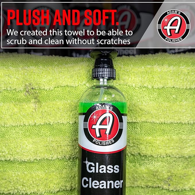Adam's Polishes Microfiber Glass Cleaning Towel - Two Sided, Streak Free Glass Cleaning Towel - Soft Satin Stitched Edges 540 GSM (12 Pack)