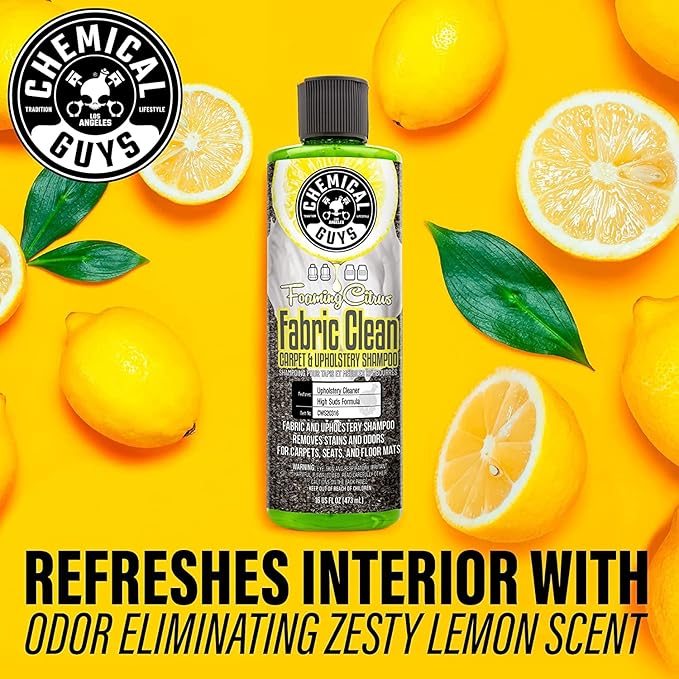 Chemical Guys CWS203DK Foaming Citrus Fabric Clean Carpet & Upholstery Cleaning & Protectant Bundle with HydroThread, Drill Brush and Spray Bottle (Car Carpets, Seats & Floor Mats) 4 Items