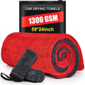 ThinkLearn 3-Pack Car Drying Towel-Microfiber Extra Large Towels for Cars(59"x24"), Ultra-Absorbent, Scratch & Streak Free, 1300 GSM, Twisted-Loop Cleaning Cloth for Truck, SUV, Car Accessories, Red
