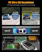 Dash Cam Front and Rear, 4K+1080P Dual Dash Camera for Cars with 5G WiFi, Built-in High-Capacity Storage, Night Vision, G-Sensor, 24H Parking Mode