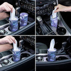SINGARO Car Tissue Holder, 4 Pack Car Cup Holder Facial Tissues with Travel Tissue Bag, Quick and Convenient Flower Combination Box(4 Canisters/200 Tissues) Purple