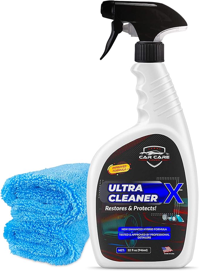Ultra Cleaner X - Multi-Surface Automotive Cleaning Spray with 2 Microfiber Towels - Professional-Grade Washing & Detailing Formula for Vehicle Restoration & Protection - 32oz Bottle