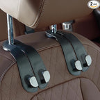 CoBak Purse Hook for Car - Universal Premium Stitched Leather and Aluminum-Magnesium Alloy Double Car Seat Back Storage Hook for Purses, Handbags, Bags (2 Pack),Black