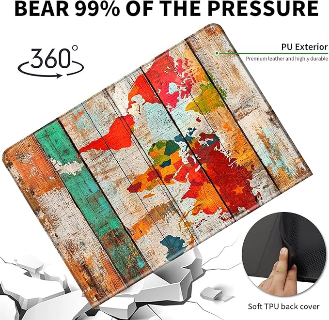 for Kindle Paperwhite Case,6.8" Kindle Paperwhite 11th Generation Case and Kindle Paperwhite Signature Edition,Leather Slim Adjustable Stand Cover with Auto Wake/Sleep,Wood World Map